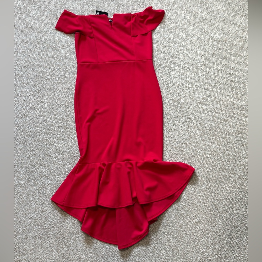 Elegant Red Off-Shoulder Dress Bodycon with High Low Back